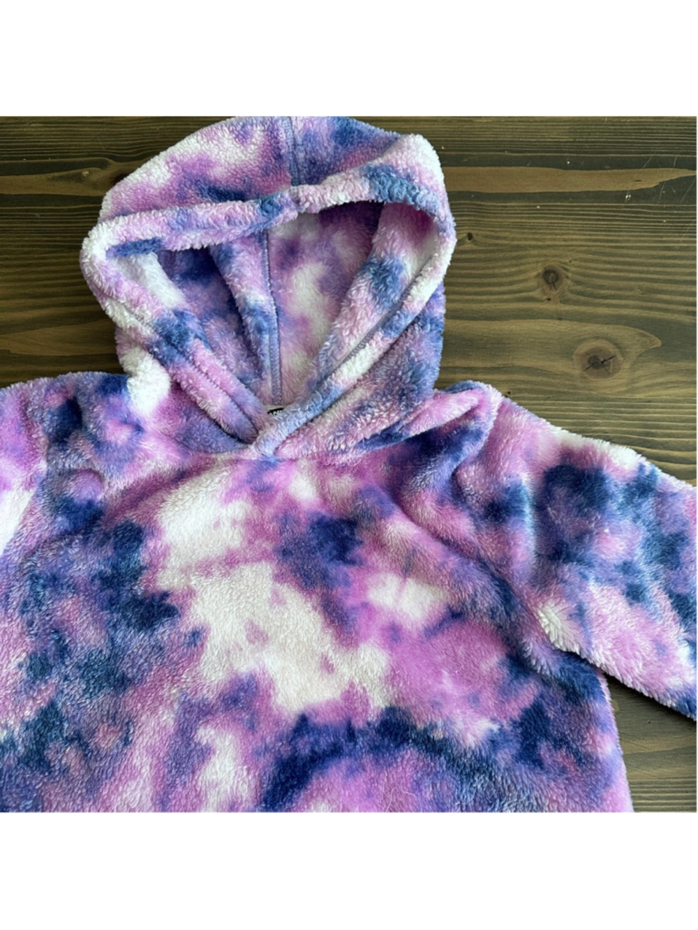 Lands End Girls Fleece Hoodie L 10-12 Tie Dye Purple Blue Cozy Pullover